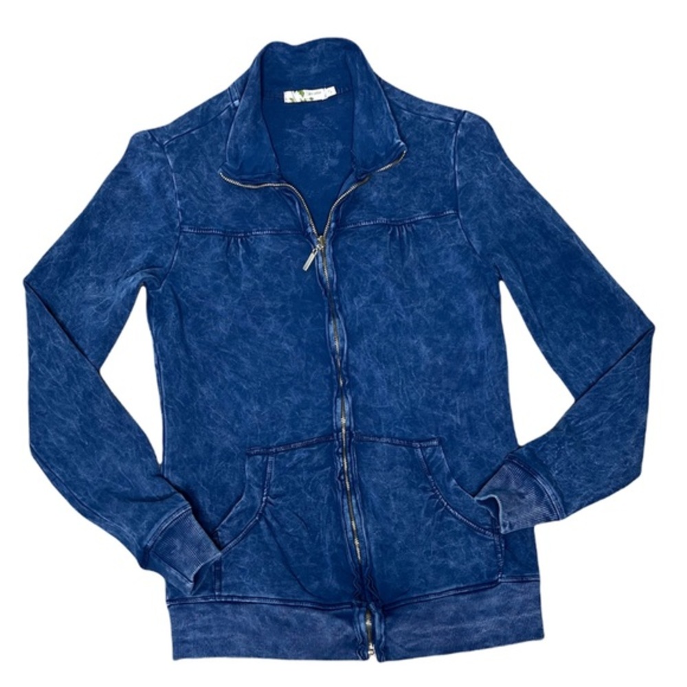 AVANI Womens Distressed Blue Front Zippered Sweat Jacket